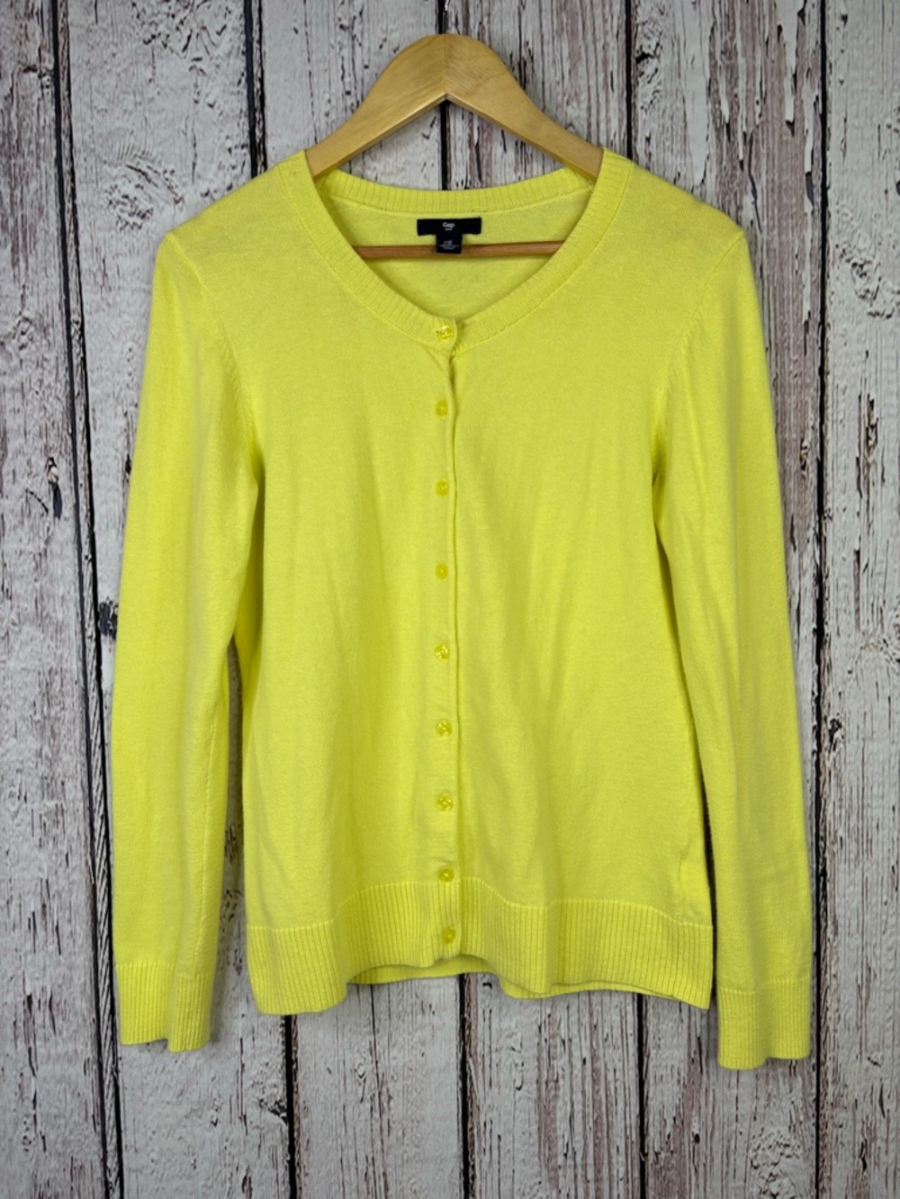 GAP (Factory) Yellow Cardigan Sweater Medium Cotton Nylon Acrylic Long Sleeve